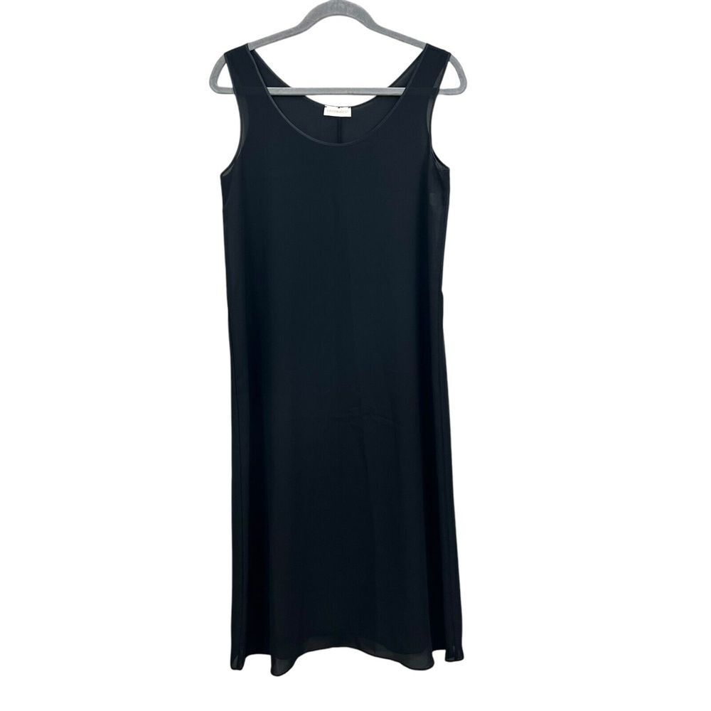 Farr West Womens Shift Dress Long Semi Sheer Satin Trim Sleeveless Black Sz S*